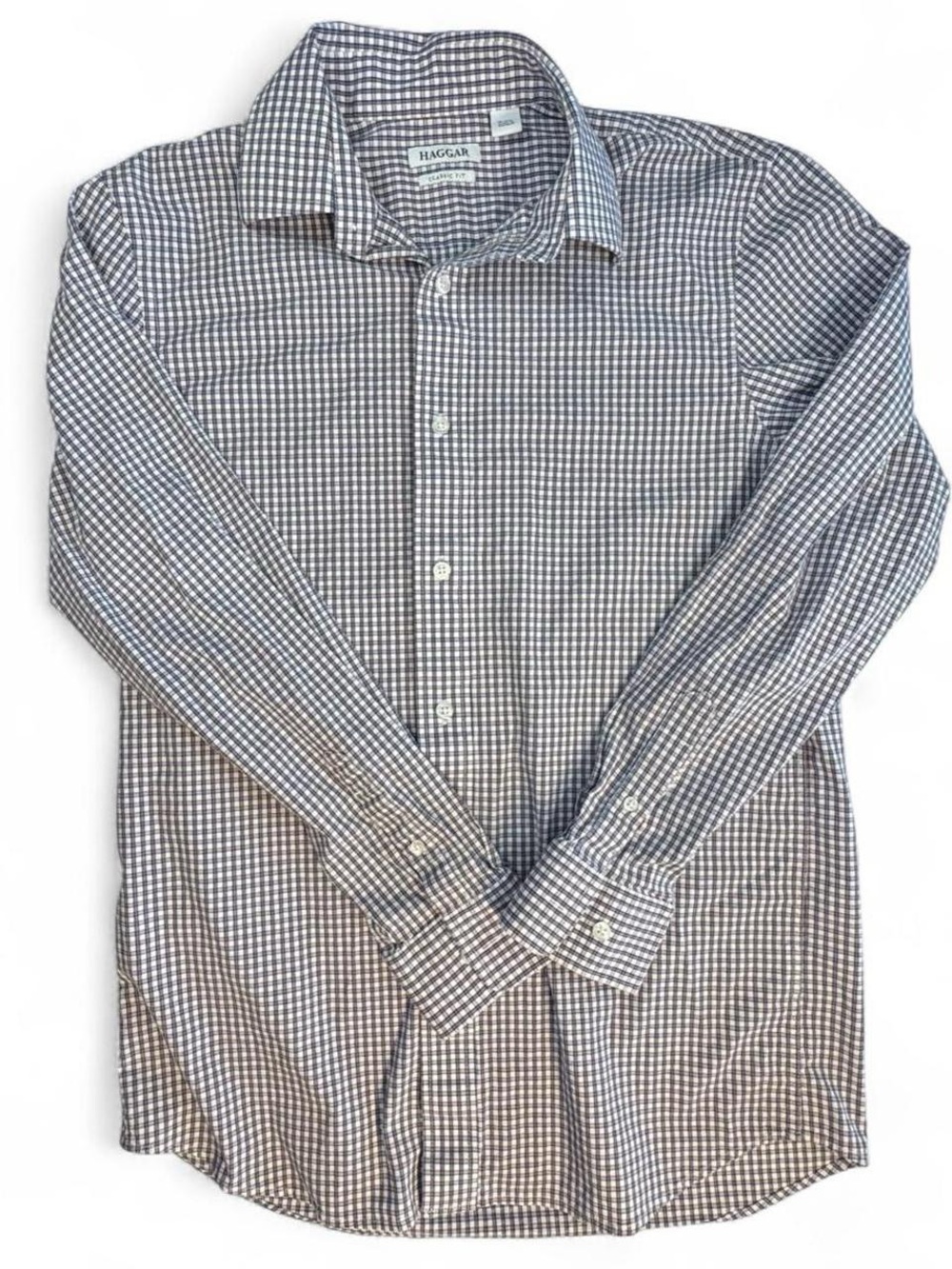 Haggar Classic Fit Plaid Button-Down Shirt Men's 15-15½ 34/35 Long Sleeve